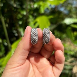 18K White Gold Plated Stainless Steel Diamond Hoop Earrings